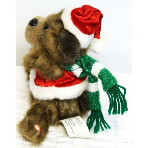 2004 Gemmy Animated Festive Fellas Brown Puppy Singing Christmas Santa Outfit - Picture 2 of 11